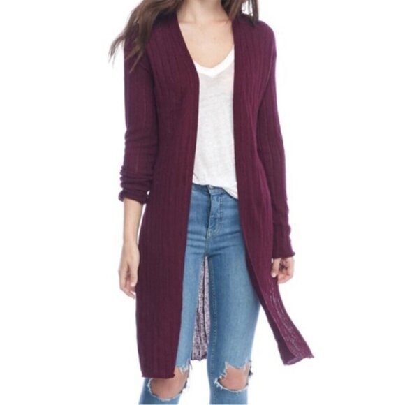 Free People Ribby Rib Open Front Cardigan Duster Linen Blend, size XS - Picture 2 of 13